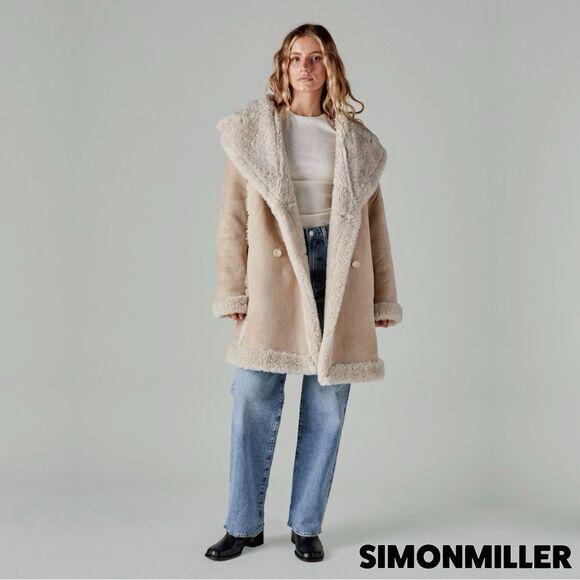 Simon Miller **NWT** Midi Jetz Faux-Fur Shearling Coat in Milk (Beige/Cream) - Picture 12 of 16
